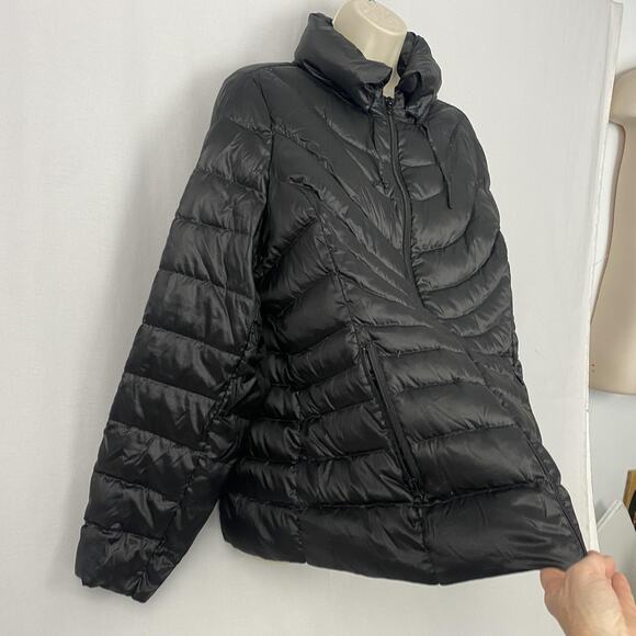 ANA Packable Premium Down Jacket Womens 1X Black Puffer Hide Away Hood Hooded - Picture 3 of 14